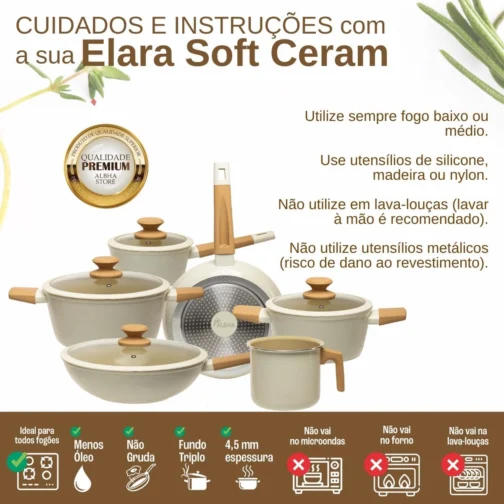 Jogo De Panelas Antiaderente Revestimento Cerâmico 4,5mm 6 Peças Elara Soft Ceram (Vanilla) - Imagem 10