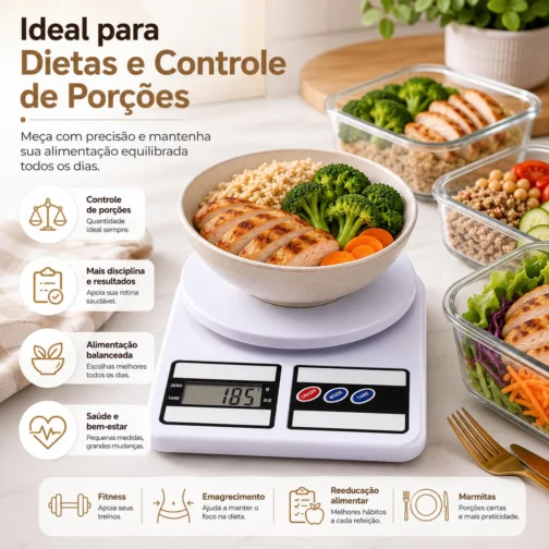 Balança Digital de Cozinha 10kg | Precisão de 1g para Receitas Mais Consistentes | Função Tara para Facilitar o Preparo | Ideal para Confeitaria, Alimentos e Controle de Porções - Imagem 6