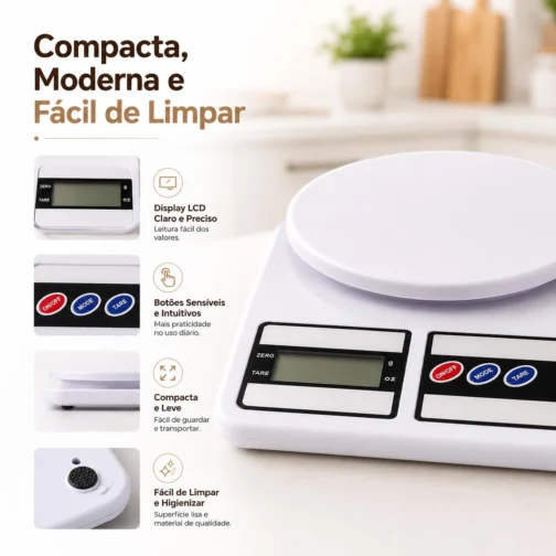 Balança Digital de Cozinha 10kg | Precisão de 1g para Receitas Mais Consistentes | Função Tara para Facilitar o Preparo | Ideal para Confeitaria, Alimentos e Controle de Porções - Imagem 8