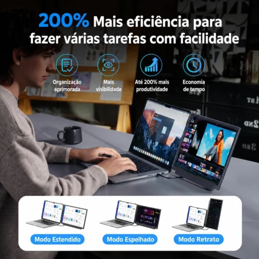 Monitor Portátil 14" FHD USB-C HDMI para Notebook - Imagem 3