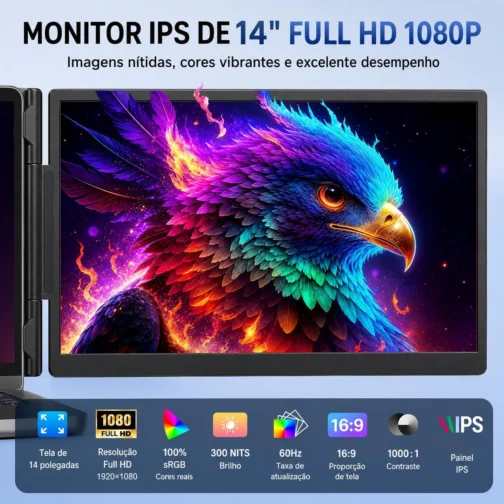 Monitor Portátil 14" FHD USB-C HDMI para Notebook - Imagem 4