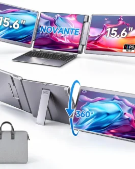 Monitor Portátil com Duas Telas 15,6″, Painel IPS FHD 1080p a 60Hz, Tela Giratória 360°com USB-C e HDMI, Extensor de Tela para Notebook Compatível com Notebook, MacBook, Windows, macOS, Preto
