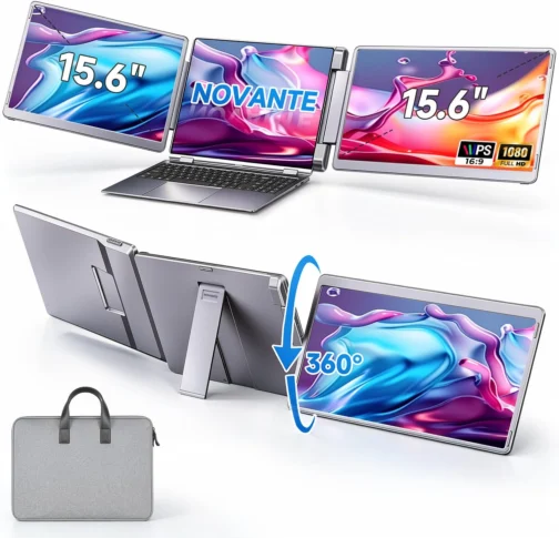 Monitor Portátil com Duas Telas 15,6", Painel IPS FHD 1080p a 60Hz, Tela Giratória 360°com USB-C e HDMI, Extensor de Tela para Notebook Compatível com Notebook, MacBook, Windows, macOS, Preto - Imagem 2