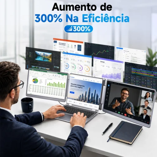 Monitor Portátil com Duas Telas 15,6", Painel IPS FHD 1080p a 60Hz, Tela Giratória 360°com USB-C e HDMI, Extensor de Tela para Notebook Compatível com Notebook, MacBook, Windows, macOS, Preto - Imagem 3