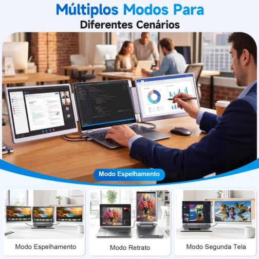 Monitor Portátil com Duas Telas 15,6", Painel IPS FHD 1080p a 60Hz, Tela Giratória 360°com USB-C e HDMI, Extensor de Tela para Notebook Compatível com Notebook, MacBook, Windows, macOS, Preto - Imagem 5
