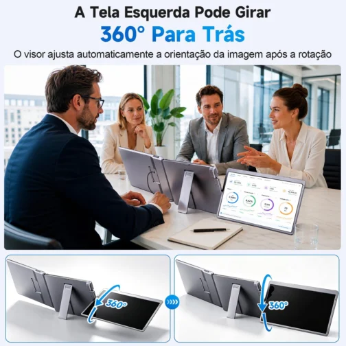 Monitor Portátil com Duas Telas 15,6", Painel IPS FHD 1080p a 60Hz, Tela Giratória 360°com USB-C e HDMI, Extensor de Tela para Notebook Compatível com Notebook, MacBook, Windows, macOS, Preto - Imagem 7