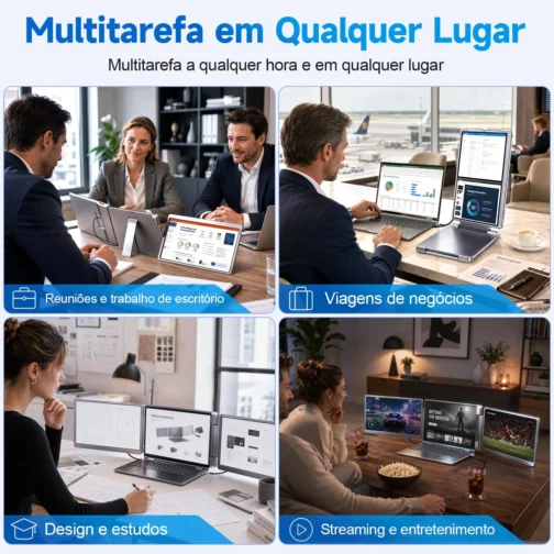 Monitor Portátil com Duas Telas 15,6", Painel IPS FHD 1080p a 60Hz, Tela Giratória 360°com USB-C e HDMI, Extensor de Tela para Notebook Compatível com Notebook, MacBook, Windows, macOS, Preto - Imagem 8