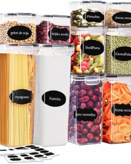 Kit 10 Potes Tampa Hermético Porta Alimentos Mantimentos Armário Cozinha (KIt 10)