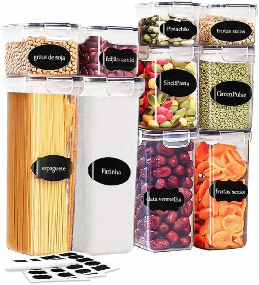 Kit 10 Potes Tampa Hermético Porta Alimentos Mantimentos Armário Cozinha (KIt 10) - Imagem 2