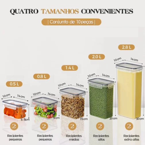 Kit 10 Potes Tampa Hermético Porta Alimentos Mantimentos Armário Cozinha (KIt 10) - Imagem 3