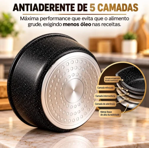 Jogo de Panela 15 Pecas Antiaderente Cabo Removivel Inducao Preto - Imagem 4