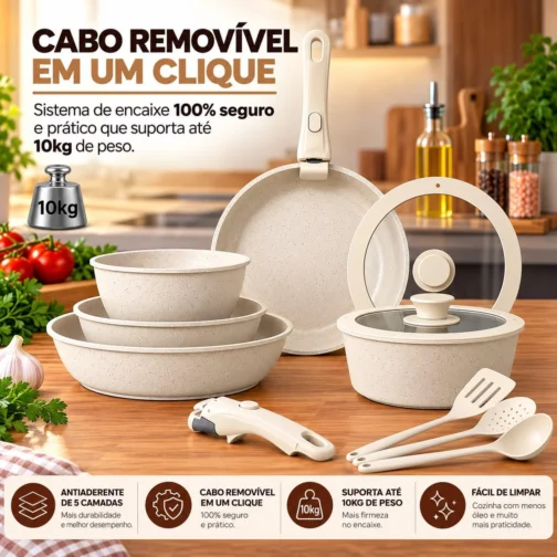 Jogo de Panela 15 Pecas Antiaderente Cabo Removivel Inducao Preto - Imagem 6