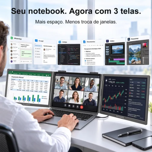 Monitor Portátil para Notebook, Monitor Duplo 14" Polegadas, USB-C FHD 1080P IPS Tela Portátil para Notebook, Extensor de Tela para Notebook Compatível com Windows, PC, MacBook - Imagem 3