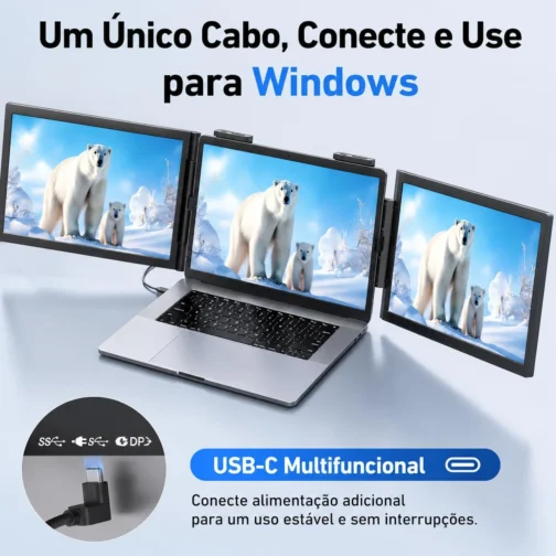 Monitor Portátil para Notebook, Monitor Duplo 14" Polegadas, USB-C FHD 1080P IPS Tela Portátil para Notebook, Extensor de Tela para Notebook Compatível com Windows, PC, MacBook - Imagem 4