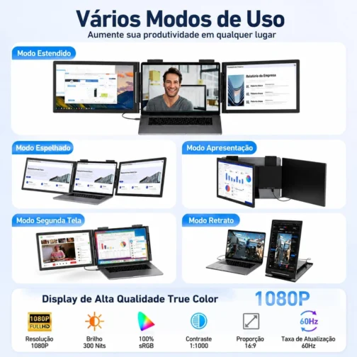 Monitor Portátil para Notebook, Monitor Duplo 14" Polegadas, USB-C FHD 1080P IPS Tela Portátil para Notebook, Extensor de Tela para Notebook Compatível com Windows, PC, MacBook - Imagem 5