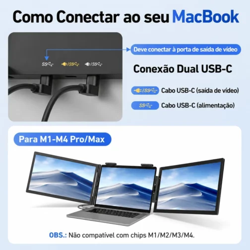 Monitor Portátil para Notebook, Monitor Duplo 14" Polegadas, USB-C FHD 1080P IPS Tela Portátil para Notebook, Extensor de Tela para Notebook Compatível com Windows, PC, MacBook - Imagem 6
