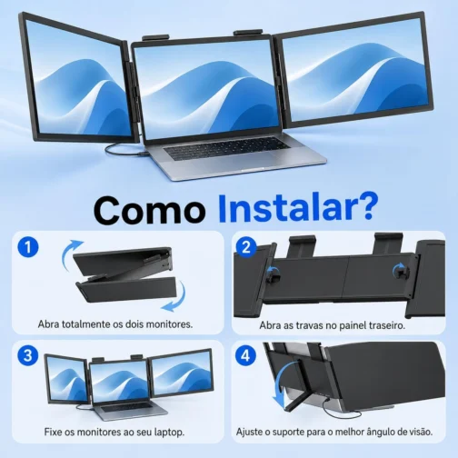 Monitor Portátil para Notebook, Monitor Duplo 14" Polegadas, USB-C FHD 1080P IPS Tela Portátil para Notebook, Extensor de Tela para Notebook Compatível com Windows, PC, MacBook - Imagem 7