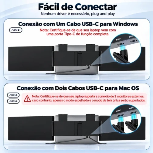 Monitor Portátil para Notebook, Monitor Duplo 14" Polegadas, USB-C FHD 1080P IPS Tela Portátil para Notebook, Extensor de Tela para Notebook Compatível com Windows, PC, MacBook - Imagem 9