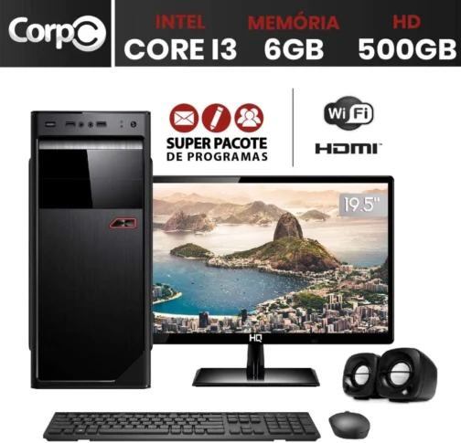 Computador Completo PC CPU Monitor 19.5" HDMI Intel Core i3 6GB HD 500GB com teclado e mouse Desktop Wifi CorPC, PRETO, 18880 - Imagem 3