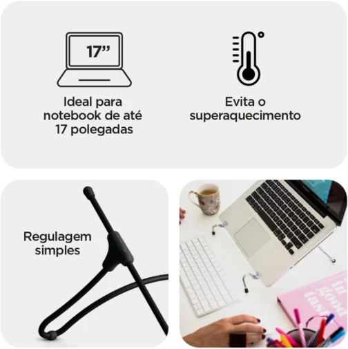 Suporte para Notebook OCTOO Uptable Dobrável e Portátil, Apenas 290 g, Mais Conforto para Trabalhar e Estudar, para Notebooks e Tablets de até 17 polegadas — Preto - Imagem 4