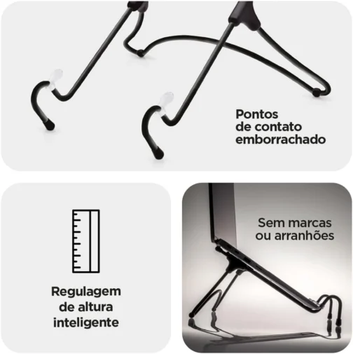 Suporte para Notebook OCTOO Uptable Dobrável e Portátil, Apenas 290 g, Mais Conforto para Trabalhar e Estudar, para Notebooks e Tablets de até 17 polegadas — Preto - Imagem 5