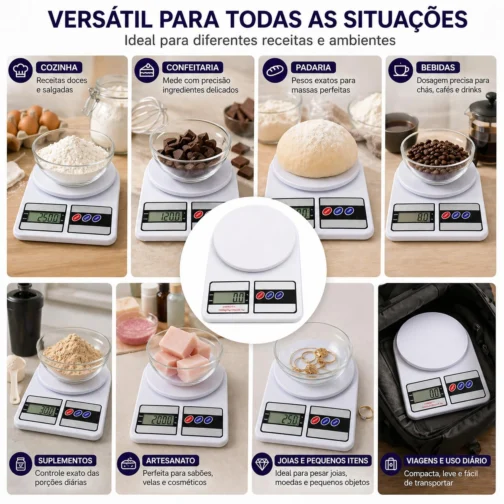 Balança Digital de Cozinha Alta Precisão 10kg x 1g com LCD Grande, Tara Automática, Desligamento Inteligente e Base Antiderrapante para Receitas, Dieta e Confeitaria - Imagem 6