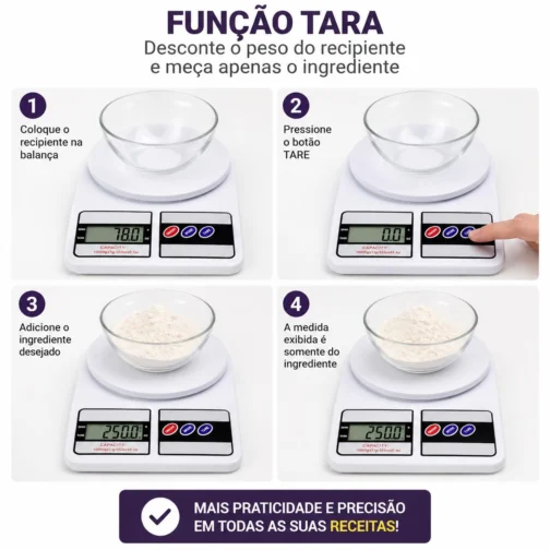 Balança Digital de Cozinha Alta Precisão 10kg x 1g com LCD Grande, Tara Automática, Desligamento Inteligente e Base Antiderrapante para Receitas, Dieta e Confeitaria - Imagem 7