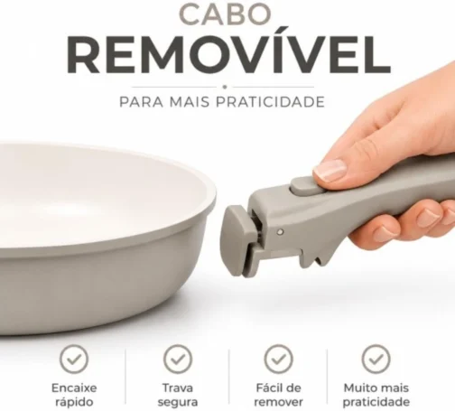 Jogo de Panelas 12 Peças Cerâmica Cabo Removível para Fogão por Indução - Imagem 5