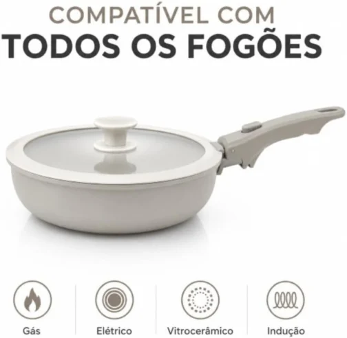 Jogo de Panelas 12 Peças Cerâmica Cabo Removível para Fogão por Indução - Imagem 9