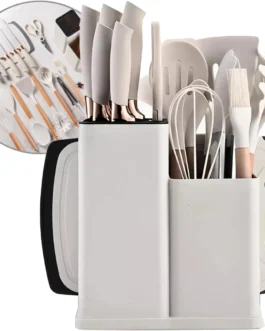 Utensílios para Cozinha Silicone, Kit com 19 Peças, Antiaderente, Organização para Cozinha (Branco)