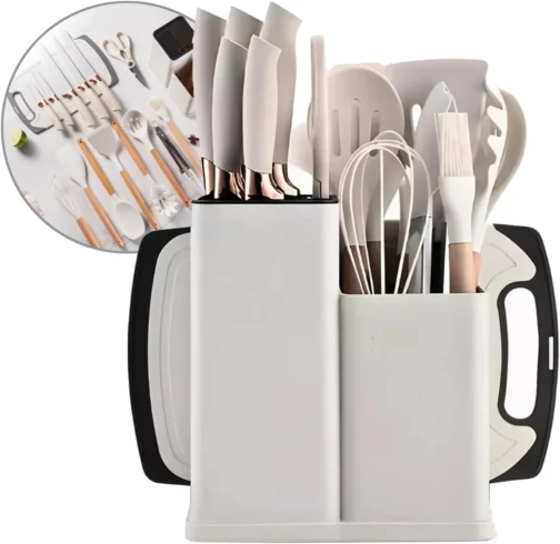 Utensílios para Cozinha Silicone, Kit com 19 Peças, Antiaderente, Organização para Cozinha (Branco) - Imagem 2