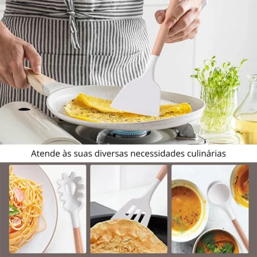 Utensílios para Cozinha Silicone, Kit com 19 Peças, Antiaderente, Organização para Cozinha (Branco) - Imagem 3