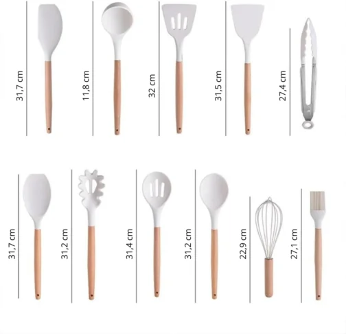 Utensílios para Cozinha Silicone, Kit com 19 Peças, Antiaderente, Organização para Cozinha (Branco) - Imagem 4
