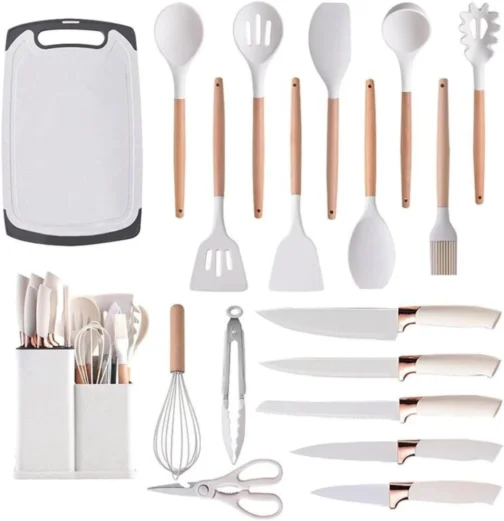 Utensílios para Cozinha Silicone, Kit com 19 Peças, Antiaderente, Organização para Cozinha (Branco) - Imagem 6