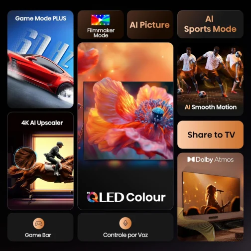 Hisense Smart TV UHD 4K Hi-QLED 55" Polegadas 55Q6QV com HDR10+, Dolby Atmos, Sports Mode, Game Mode Plus e Compatível com Alexa - Imagem 3