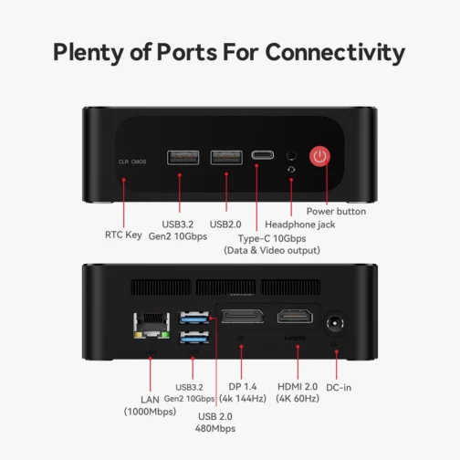 Beelink SER5 MAX Mini PC, AMD Ryzen 7 6800U (8 núcleos/16 threads, até 4,7 GHz), 32 GB LPDDR5, SSD NVMe de 1 TB, mini desktop com suporte a 4K@60Hz, Wi-Fi 6, Bluetooth 5.2, DP 1.4, HDMI, Tipo- C, PC - Imagem 8
