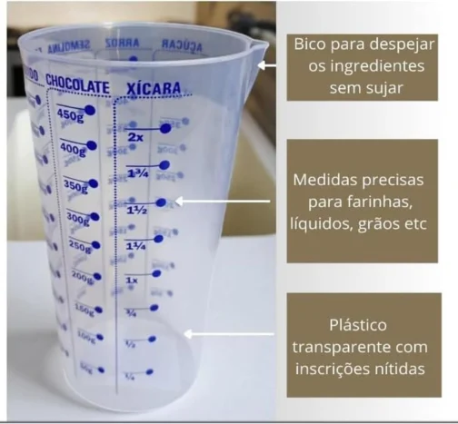 Copo Medidor de Plástico Transparente Graduado com Marcações de Volume até 570ml Utensílio de Cozinha para Líquidos e Ingredientes Ideal Para Mediçoes e Receitas - Imagem 6