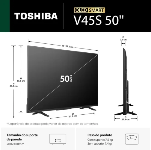 Toshiba Smart TV QLED FHD 50" Polegadas 50V45SS com Processador HG Inteligência Toshiba AI e Áudio Potente multicanal - Imagem 5
