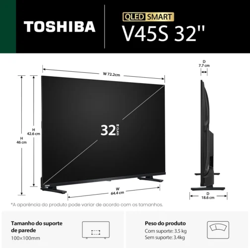 Toshiba Smart TV QLED HD 32" Polegadas 32V45SS com Processador HG Inteligência Toshiba AI e Áudio Potente multicanal - Imagem 5