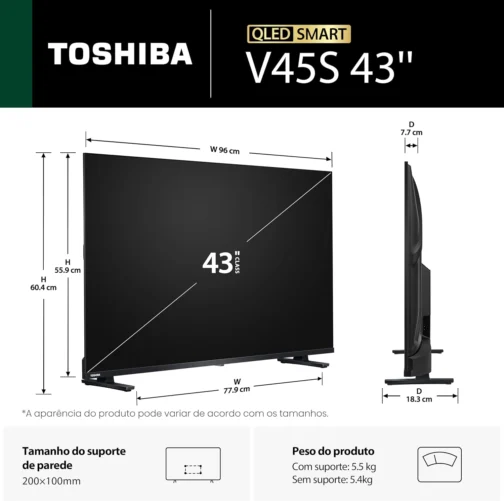 Toshiba Smart TV QLED FHD 43" Polegadas 43V45SS com Processador HG Inteligência Toshiba AI e Áudio Potente multicanal - Imagem 4