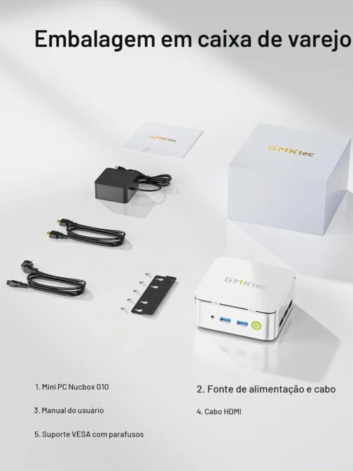 GMKtec Mini PC G10 Ryzen 5 3500U (Beats N150), 16GB RAM 512GB SSD 2,5GbE NIC LAN Office Home Desktop, Tela Tripla 4K, WiFi, BT, USB-C, DP - Imagem 8