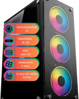 Computador PC Gamer MultiPC Intel Core I5 16GB RAM SSD 480GB GPU RX580 8GB 128 Bits Windows 11 Pro Pc Ideal para Jogos, Estudos, Home Office e Edição