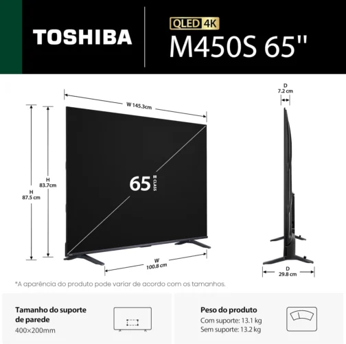 Toshiba Smart TV MiniLED QLED 4K 65" Polegadas 65M450SS com Painel Antirreflexo Processador de AI ZR Som Aprimorado por AI Modo Game - Imagem 4