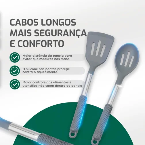 LUMAI Kit Utensílios de Cozinha Inox e Silicone 8 Peças com Suporte - Cinza - Imagem 4