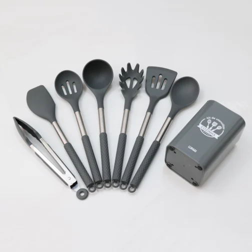 LUMAI Kit Utensílios de Cozinha Inox e Silicone 8 Peças com Suporte - Cinza - Imagem 7