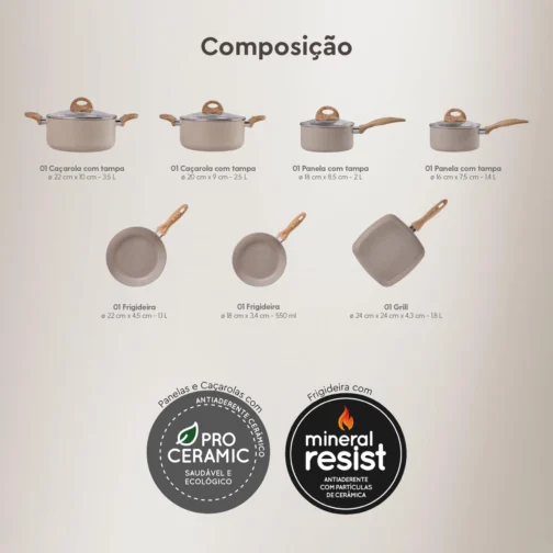 Brinox, Jogo de Panelas 7 peças Smart Plus Areia indução Brinox - Imagem 5
