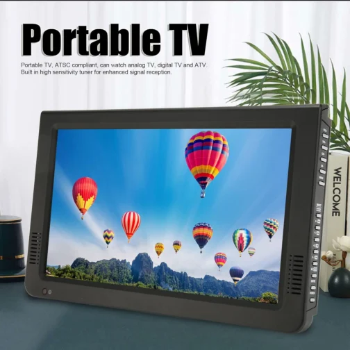 TV portátil de 10 polegadas, TV digital ATSC recarregável com VGA, AV, HDMI, ranhura para cartão USB/SD, MMC, sintonizador digital, ventosa e carregador de carro de 12 V e controlo remoto - Imagem 2