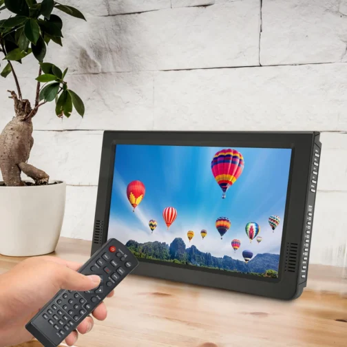 TV portátil de 10 polegadas, TV digital ATSC recarregável com VGA, AV, HDMI, ranhura para cartão USB/SD, MMC, sintonizador digital, ventosa e carregador de carro de 12 V e controlo remoto - Imagem 3