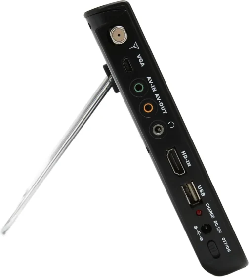 TV portátil de 10 polegadas, TV digital ATSC recarregável com VGA, AV, HDMI, ranhura para cartão USB/SD, MMC, sintonizador digital, ventosa e carregador de carro de 12 V e controlo remoto - Imagem 6