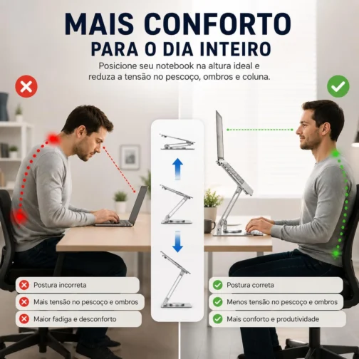 Suporte Notebook Aço Carbono Premium Giratório 360 Ajustável Dobrável Ergonômico para Notebook até 17 Polegadas - Imagem 3